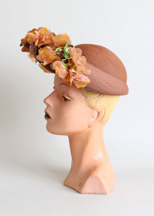 Vintage 1940s Casper Davis Straw and Flower Hat
