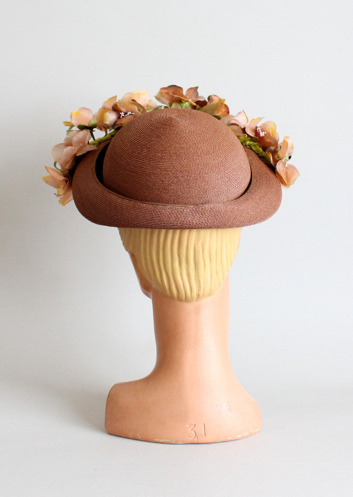 Vintage 1940s Casper Davis Straw and Flower Hat