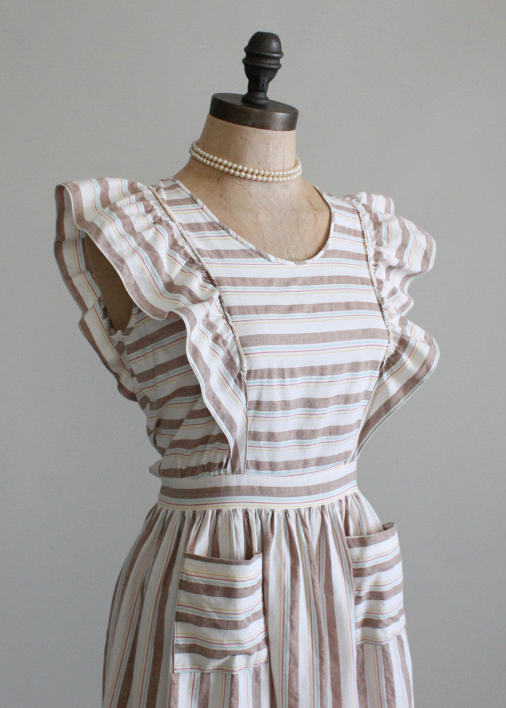 Midi Length Pinafore Dress-Vintage Print Grey- 2 Large Left! - Revivall  Clothing