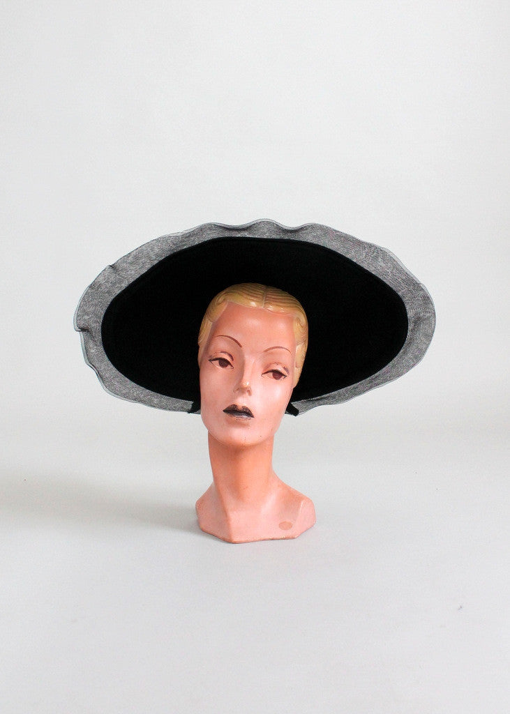 Vintage Early 1940s Dramatic Cartwheel Hat