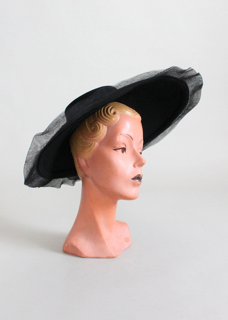Vintage Early 1940s Dramatic Cartwheel Hat