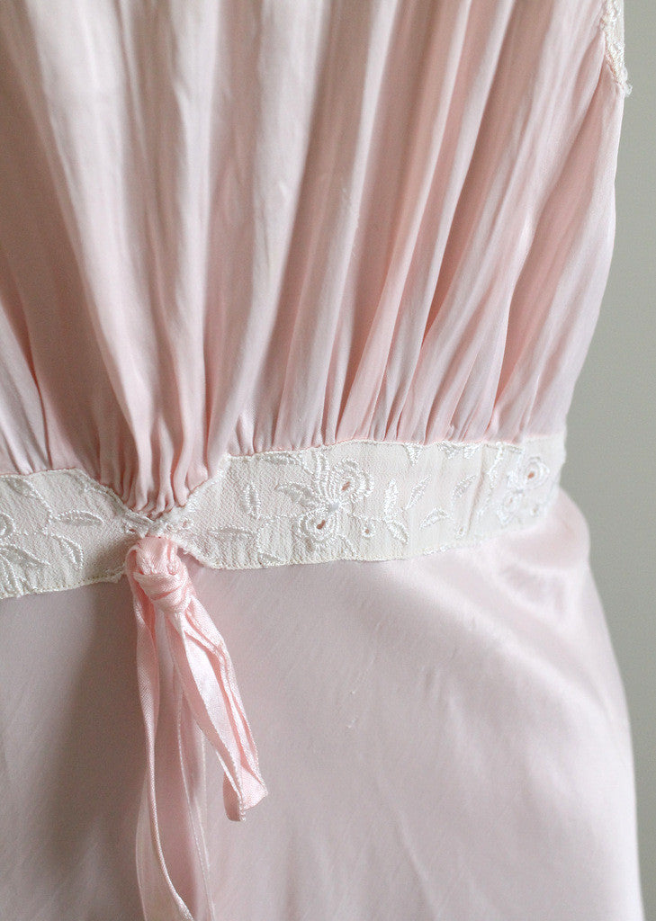 Vintage 1940s pink rayon and lace gown