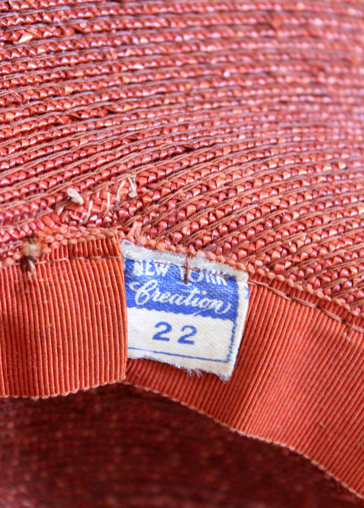 Vintage 1940s Wide Brim Umber Straw Hat