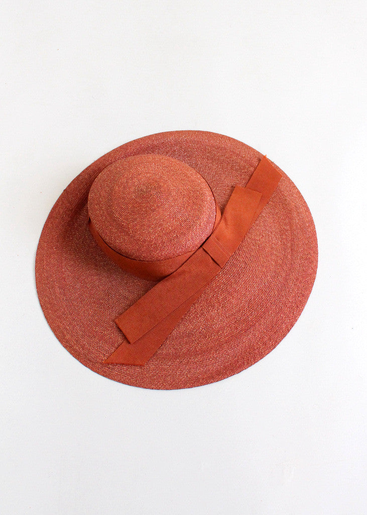 Vintage 1940s Wide Brim Umber Straw Hat