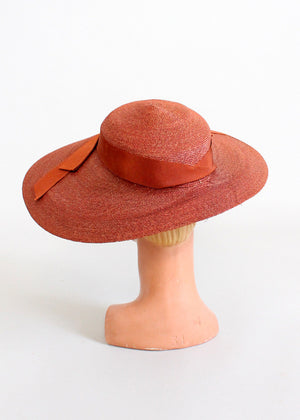Vintage 1940s Wide Brim Umber Straw Hat