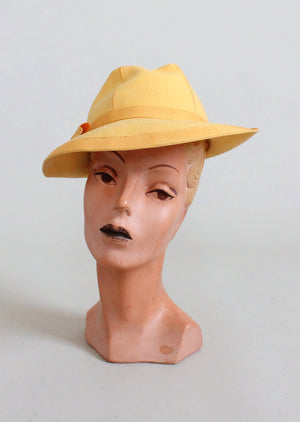 Vintage 1940s Yellow Fedora Hat