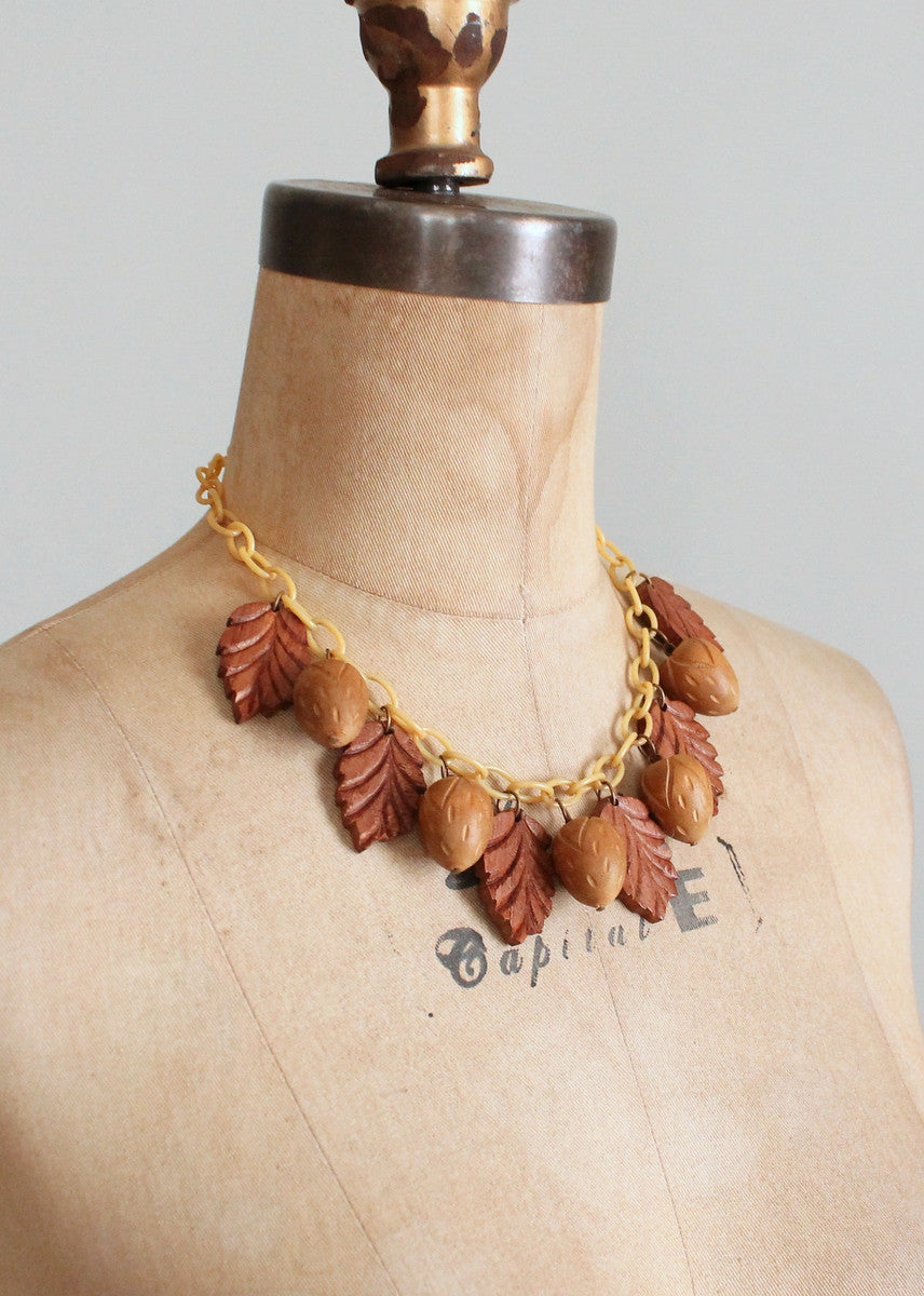 Vintage 1940s Novelty Wood and Celluloid Necklace
