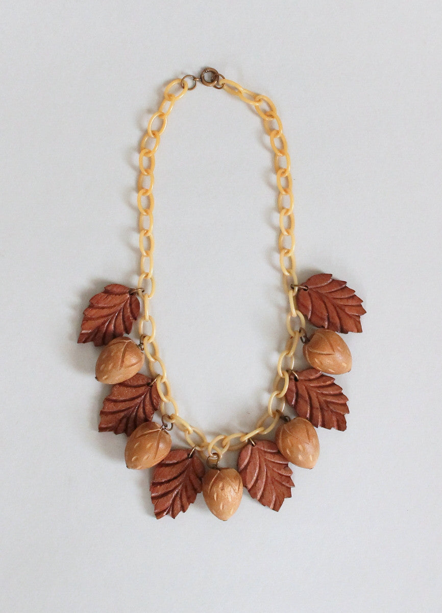 Vintage 1940s Novelty Wood and Celluloid Necklace