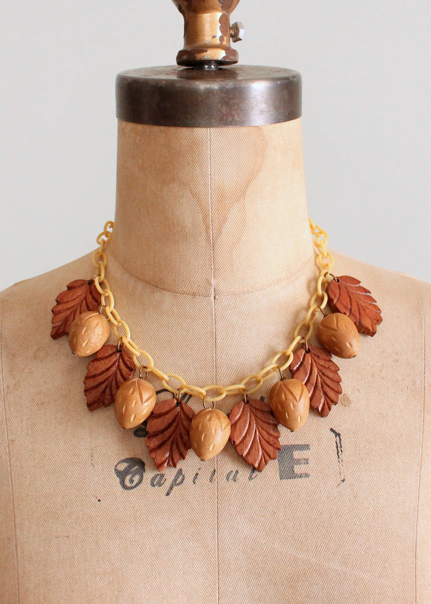 Vintage 1940s Novelty Wood and Celluloid Necklace