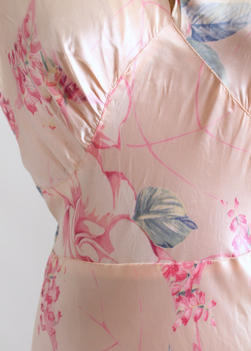 Vintage 1940s Palest Pink Floral Silk Nightgown