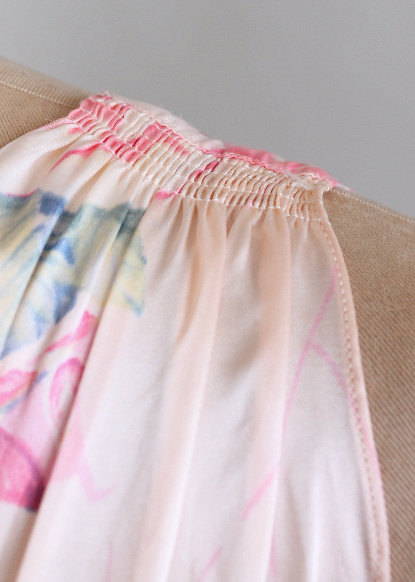 Vintage 1940s Palest Pink Floral Silk Nightgown