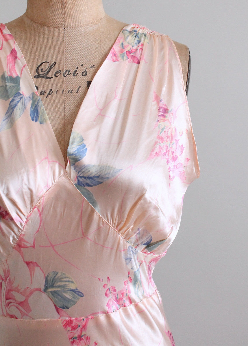 Vintage 1940s Palest Pink Floral Silk Nightgown