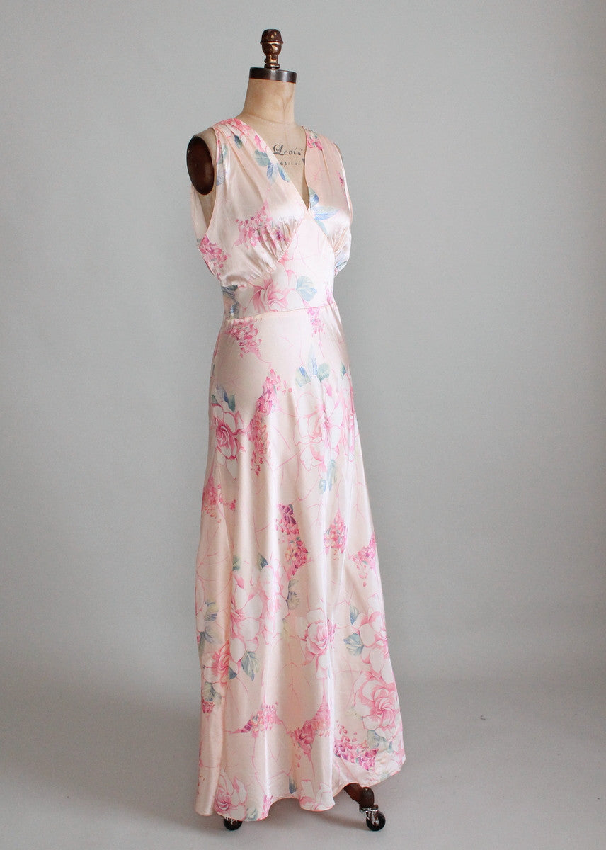 Vintage 1940s Palest Pink Floral Silk Nightgown