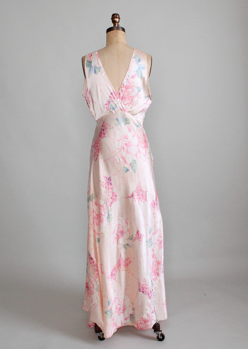 Vintage 1940s Palest Pink Floral Silk Nightgown