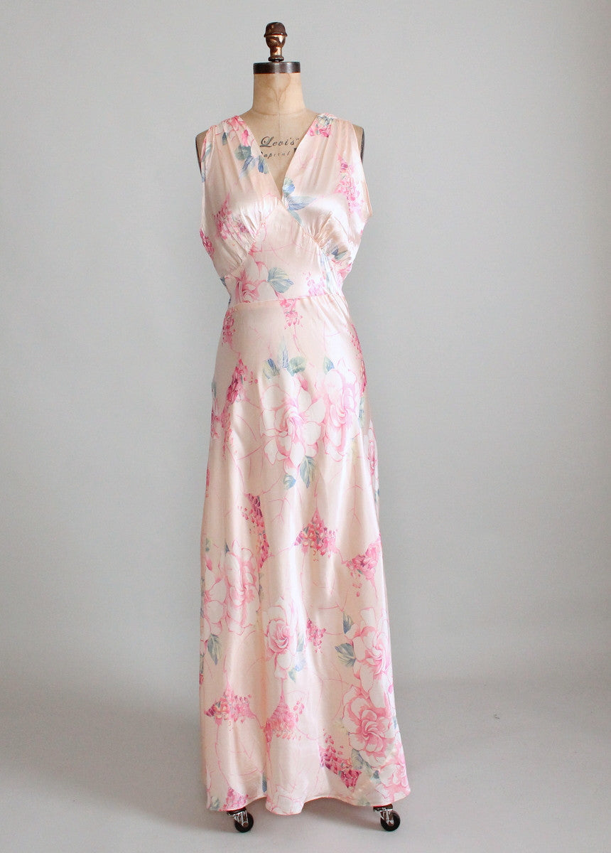 Vintage 1940s Palest Pink Floral Silk Nightgown