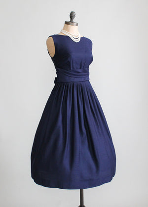 Vintage 1950s Navy Full Skirt Cummerbund Party Dress