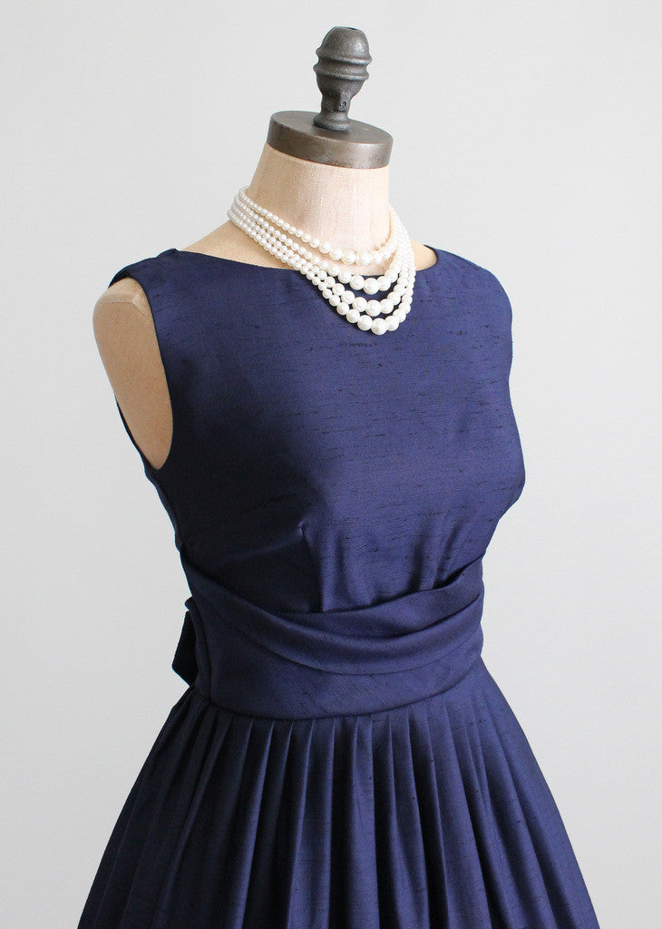 Vintage 1950s Navy Full Skirt Cummerbund Party Dress