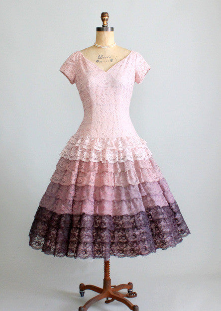 Vintage 1950s Ombre Lace Party Dress