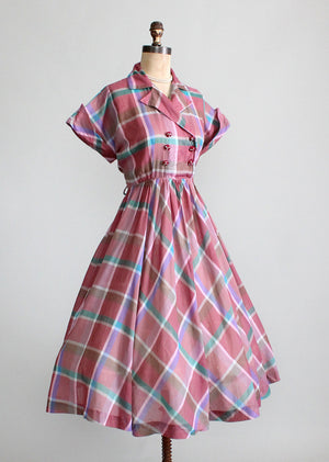 Vintage 1950s Windowpane Plaid Day Dress - Raleigh Vintage