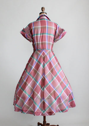 Vintage 1950s Windowpane Plaid Day Dress