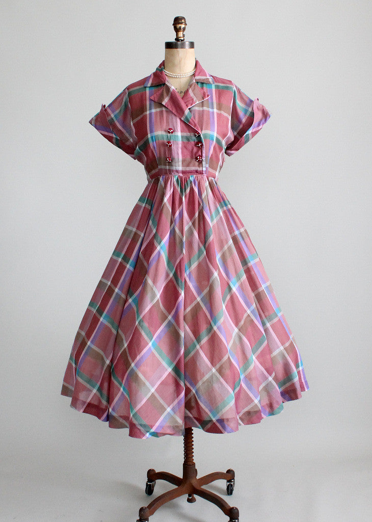 Vintage 1950s Windowpane Plaid Day Dress