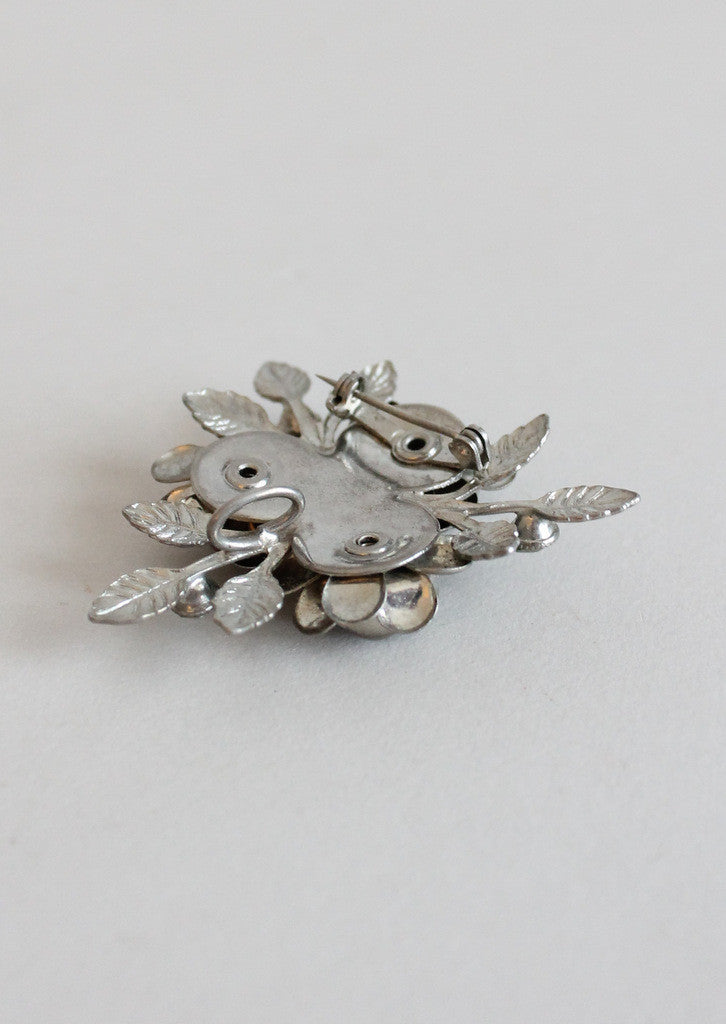 Vintage 1950s Roses and Rhinestones Brooch Pendant