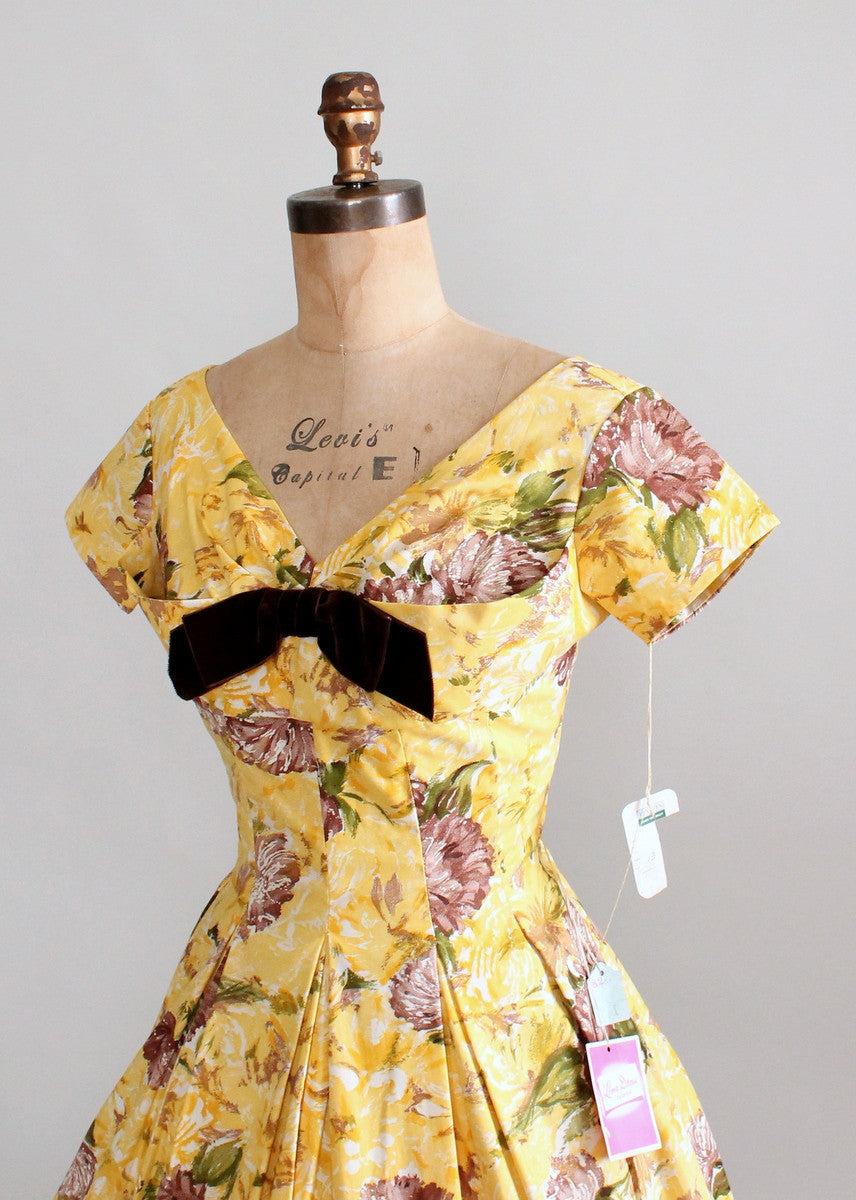 Vintage 1950s Sunshine Garden Floral Dress NOS - Raleigh Vintage