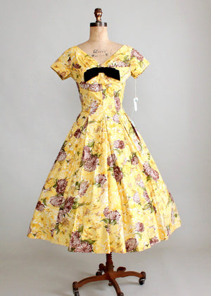 Vintage 1950s Sunshine Garden Floral Dress NOS