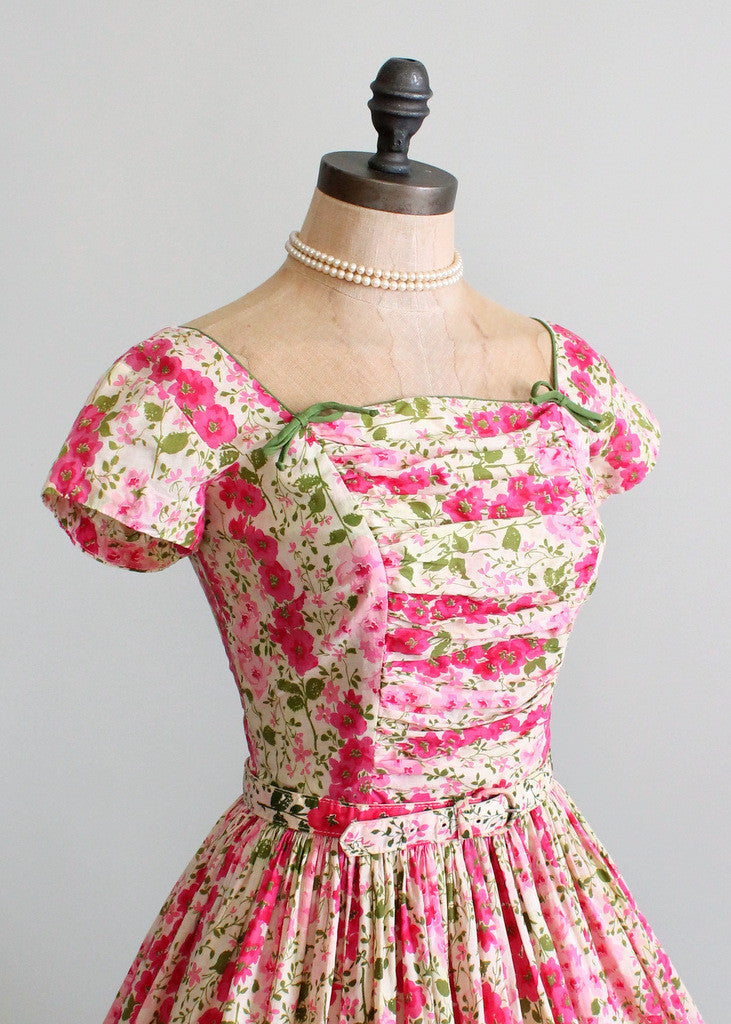 Vintage 1950s Pink Floral Garden Party Dress