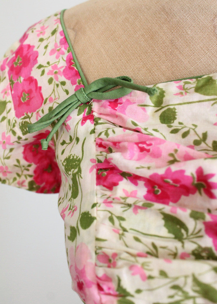 Vintage 1950s Pink Floral Garden Party Dress