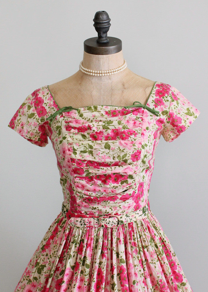 Vintage 1950s Pink Floral Garden Party Dress