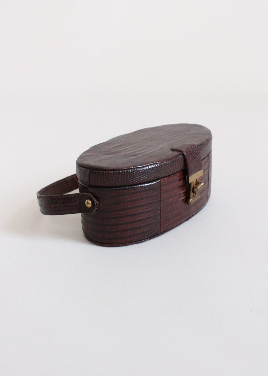 Vintage 1950s Lizard Skin Oval Box Purse
