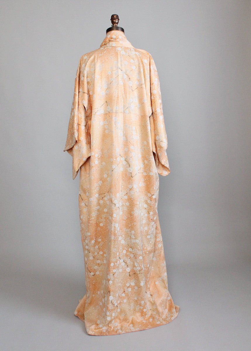 Vintage 1950s Peach Blossoms Silk Kimono Robe