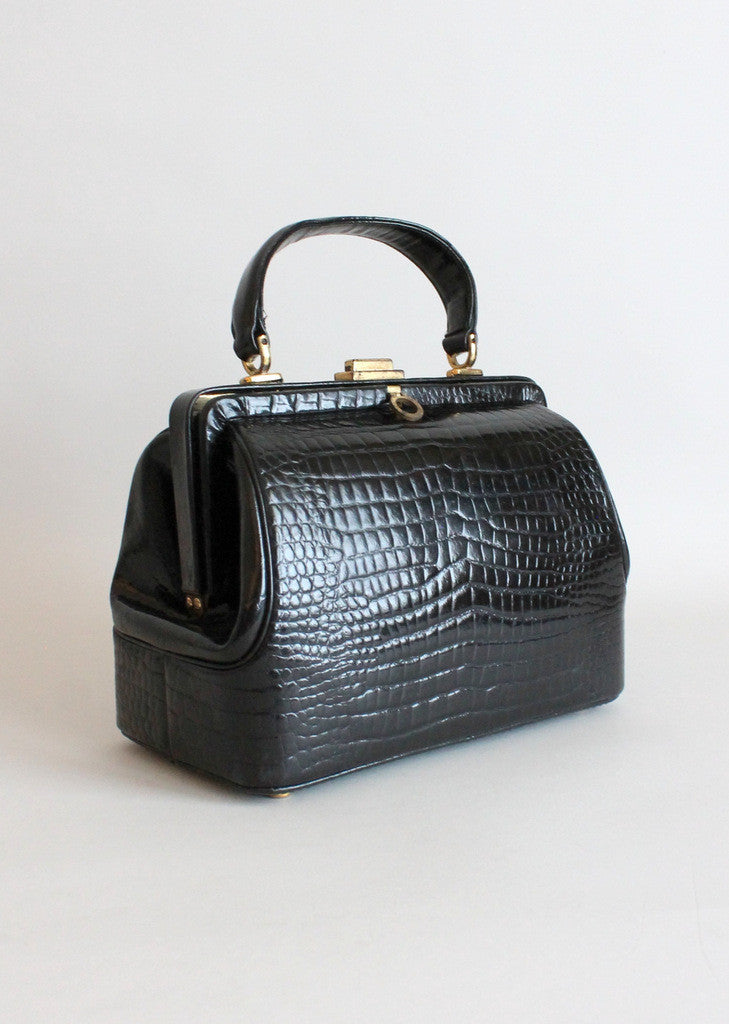 Vintage Purse Handbag 1950s Morris Moskowitz MM Black Wool 