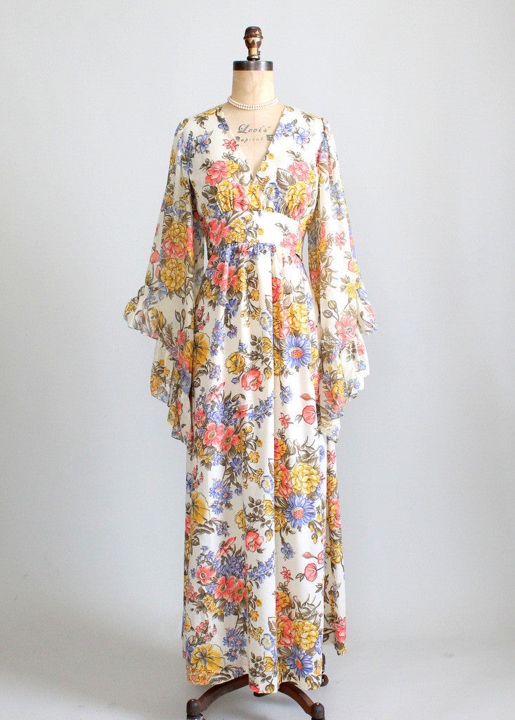Vintage 1960s Bell Sleeve Floral Festival Maxi Dress Vintage 1960s Bell Sleeve Floral Festival Maxi Dress