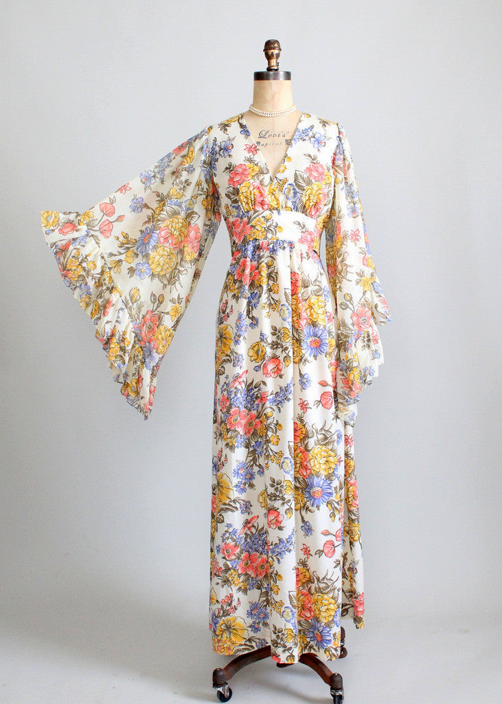 Vintage 1960s Bell Sleeve Floral Festival Maxi Dress Vintage 1960s Bell Sleeve Floral Festival Maxi Dress