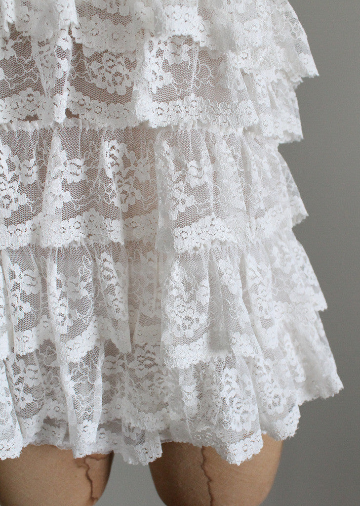 Vintage 1960s White Lace Ruffle Nightie and Bloomers