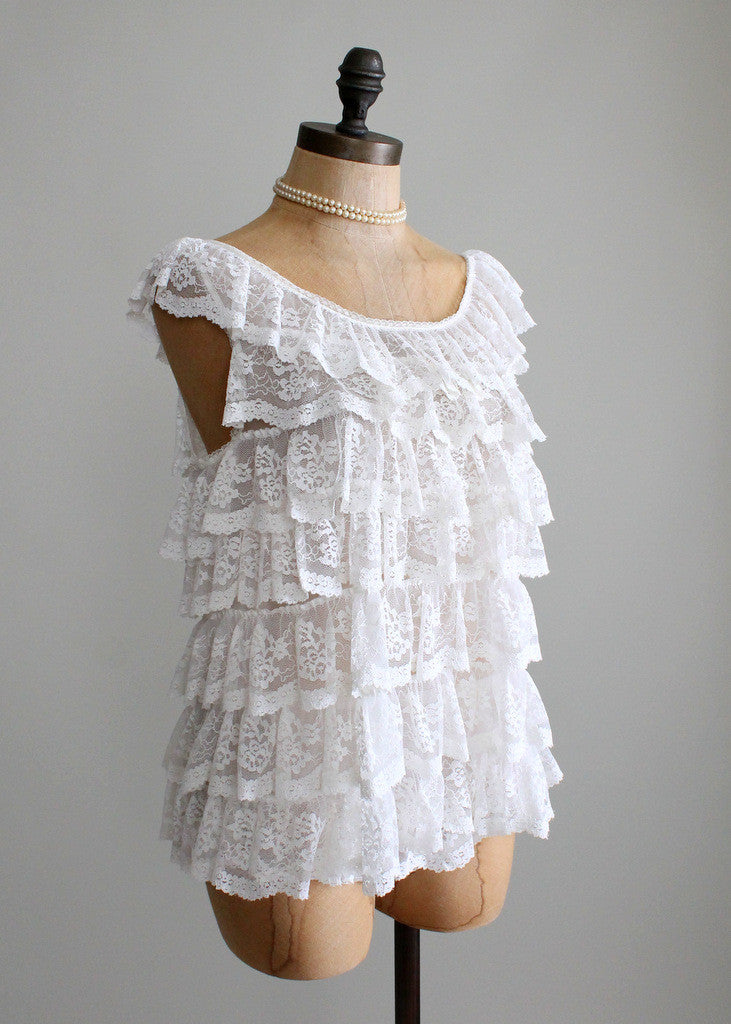 Vintage 1960s White Lace Ruffle Nightie and Bloomers