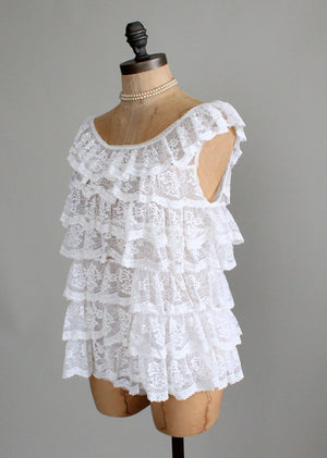 Vintage 1960s White Lace Ruffle Nightie and Bloomers