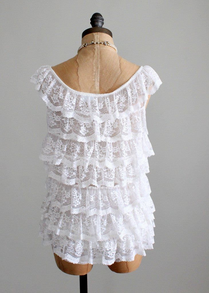 Vintage 1960s White Lace Ruffle Nightie and Bloomers
