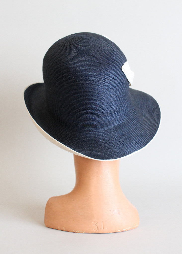 Vintage 1960s Navy and White MOD Cloche Hat