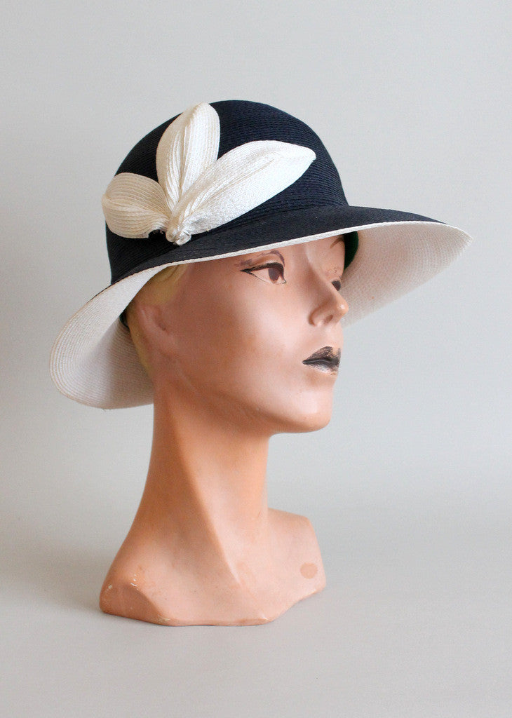 Vintage 1960s Navy White Mr. John MOD Cloche Hat Raleigh Vintage