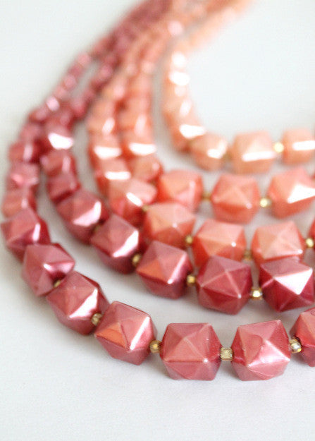 Vintage 1960s Ombre Rose Multi Strand Necklace