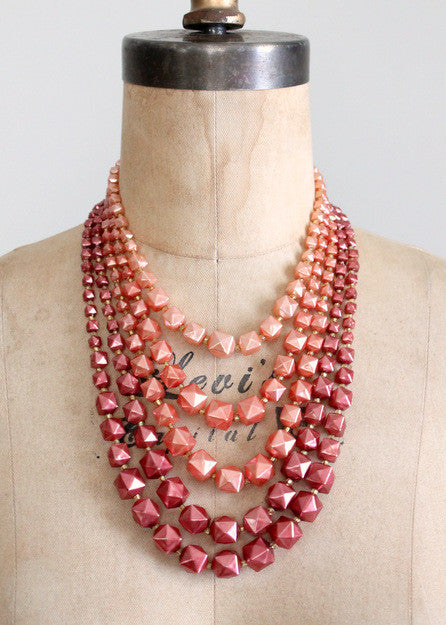 Vintage 1960s Ombre Rose Multi Strand Necklace