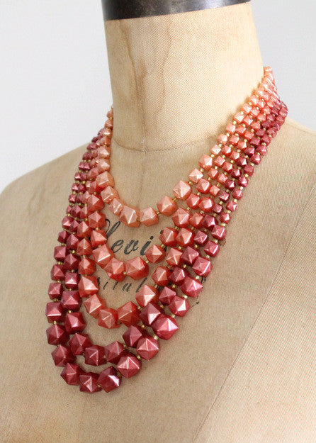 Vintage 1960s Ombre Rose Multi Strand Necklace