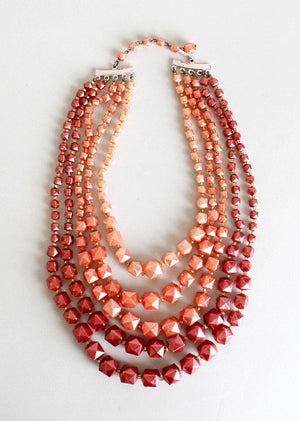 Vintage 1960s Ombre Rose Multi Strand Necklace