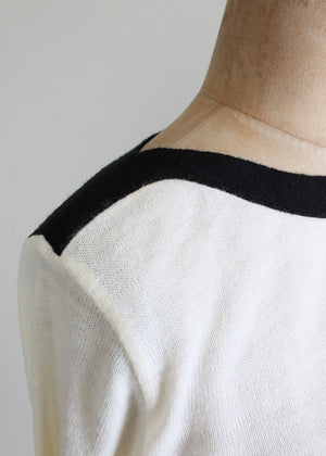 Vintage 1970s Black and White Boatneck Sweater