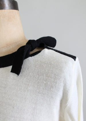 Vintage 1970s Black and White Boatneck Sweater