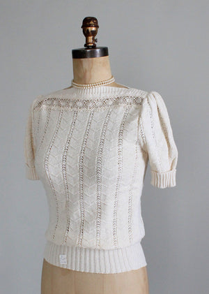 Vintage 1970s Pointelle and Crochet Sweater