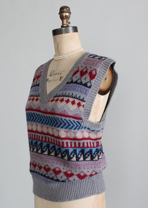 Vintage 1970s Oversized Patterned Sweater Vest